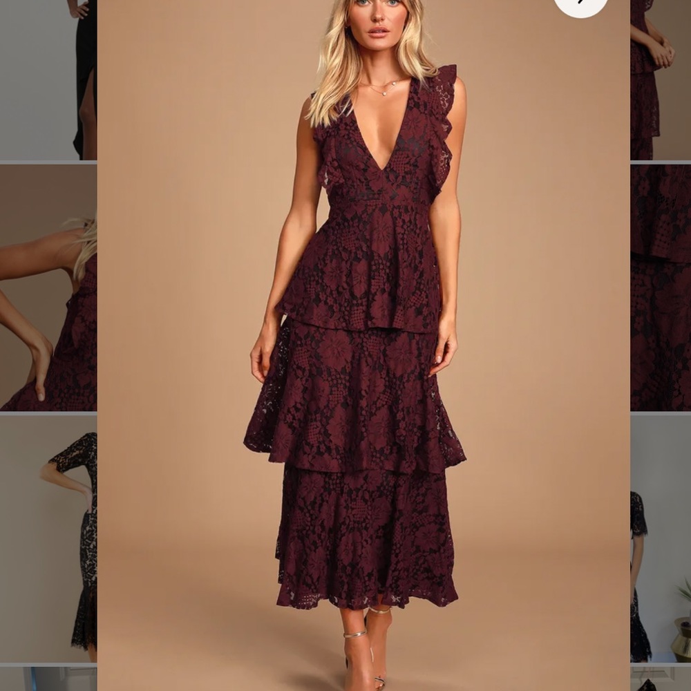 NWT Lulu’s burgundy ruffle dress